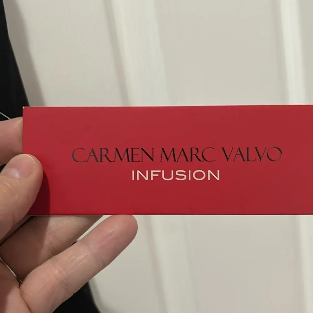 Carmen Marc Valo infusion14 black evening gown white side ruffle full length nwt